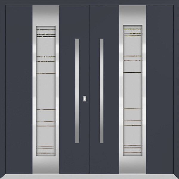 Vdomdoors Metal Double Doors Deux 0757 Gray Graphite Frosted Glass Entry Modern Painted (W72xH80) Right hand DEUX0757DEXD-GRE-W72xH80-RH-I - main