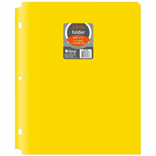 C-Line Products Two-Pocket Heavyweight Poly Portfolio Folder with Three-Hole Punch, Yellow, 25PK 33936 - main