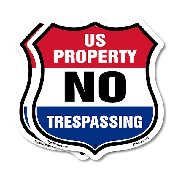 Signmission No Trespassing Shield Sign U.S. Property, 12 inch X 12 inch, Aluminum Metal Sign, 2PK SHI-A-2PACK-12-411 - main