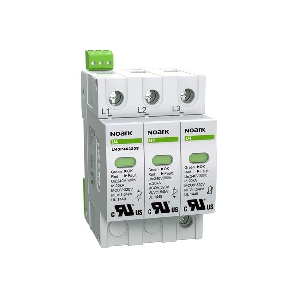 Noark SPD UL1449 - 3P - 20kA - 120/240Vac - MCOV 320V - 1NO+1NC remote signal contacts U43P40320S - main