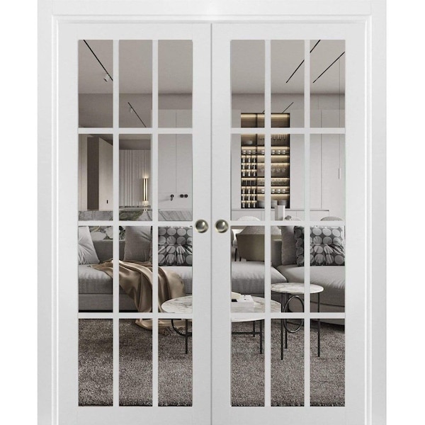 Sartodoors Sliding French Double Pocket Doors 12 lites, Felicia 3355 White Matte with Clear Glass, Kit Trims FELICIA3355DP-WS-64 - main