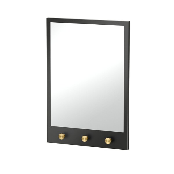 Gatco Glamorous 29" Mirror with 3 Hooks, Matte Black/Brushed Brass 1836MXB - main