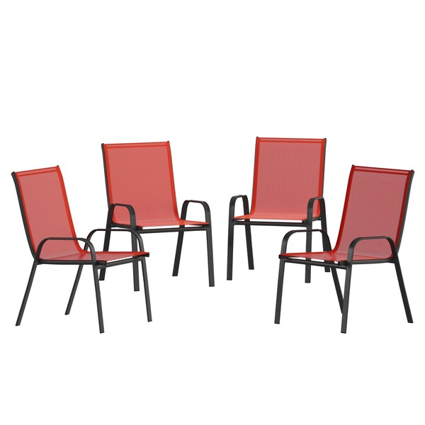 Flash Furniture Red Outdoor Stack Chair w Flex Material, 4PK 4-JJ-303C-RD-GG - main