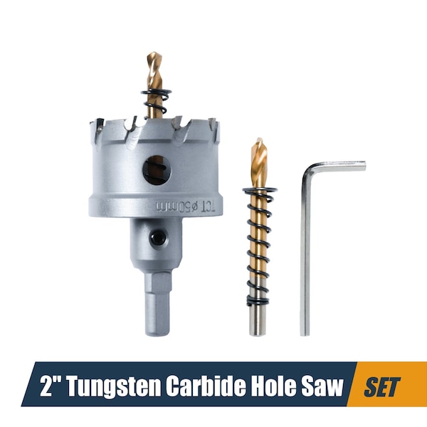 Powertec 2in Tungsten Carbide Hole Saw for Soft & Hard Metal with Titanium-Plated Pilot Drill Bit 14905 - main