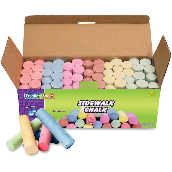 Creativity Street Sidewalk Chalk, 4in L x 1in Diameter, Tan, Pink, Teal, Lime, Gray, White, Purple, Orange, 52PK 1752 - main