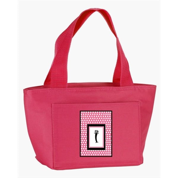 Beyondbasketball Monogram Letter I - Pink Black Polka Dots Lunch Bag or Doggie Bag BE892609 - main