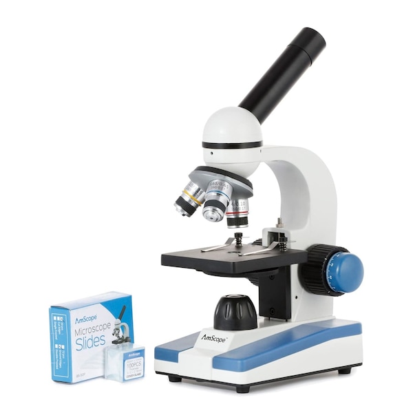 Amscope M150 Portable Student Monocular Compound Microscope 40X-1000X w/LED and 50 Blank Slides M150C-50P100S22 - main