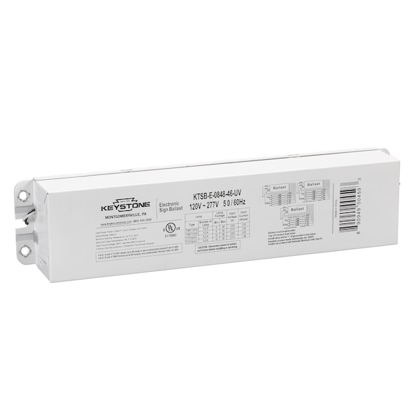 Keystone Electronic Sign Ballast, 8-48 feet, 4-6 lamps, 120-277v, Revised Wiring KTSB-E-0848-46-UV /A - main