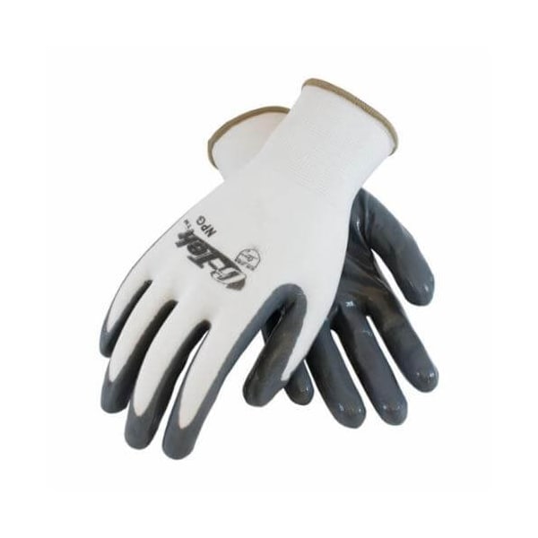 G-Tek General Purpose Gloves, Coated, Medium, Nylon Palm, Nylon, Gray/White, Nitrile Coating 34-225/M - main