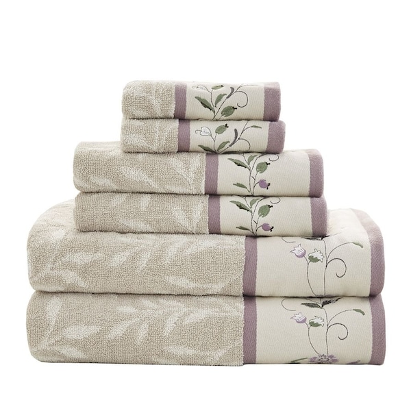 Homeroots Set of Six Cream Cotton Jacquard Towel Set, 6PK 712111 - main