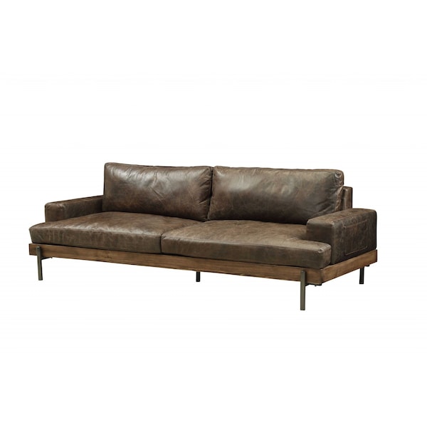 Homeroots 95" Chocolate Top Grain Leather Sofa With Black Legs 318816 - main