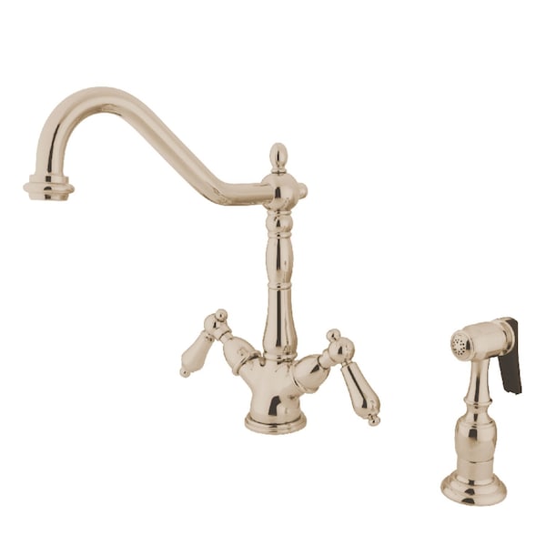 Kingston Brass Two-Handle Kitchen Faucet with Brass Sprayer, Polished Nickel KS1236ALBS - main