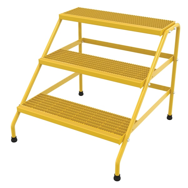 Vestil Alum Step Stand, 3 Step, Wide, Knock Down, 3 Steps, 30 Overall Height, Aluminum, Yellow SSA-3W-KD-Y - main
