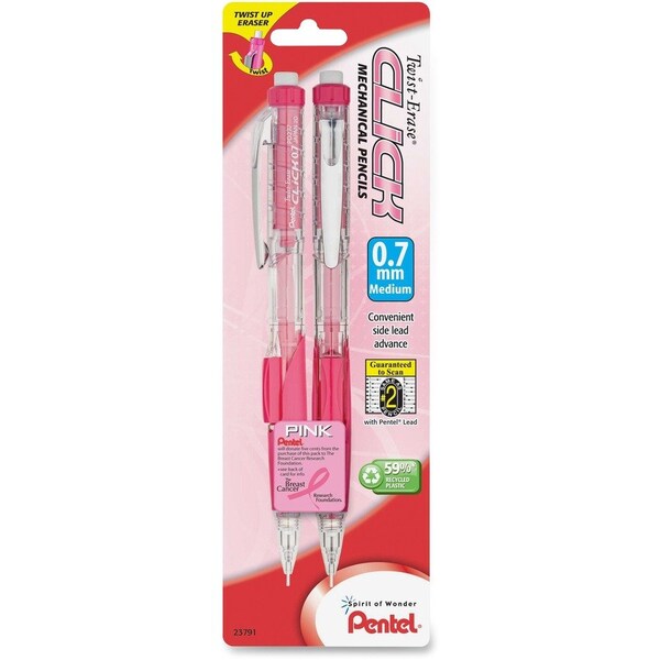 Pentel Of America Pink Ribbon Twist-Erase CLICK Mechanical Pencil- 0.7 mm- 2/Pk PD277TBP2PBC - main