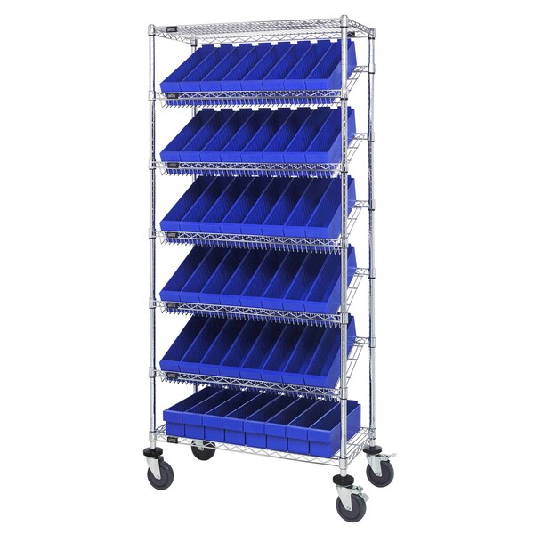 Quantum Storage Systems WIRE SHELVING UNIT W/48 BLUE BINS MOBILE MWRS-7-604BL - main