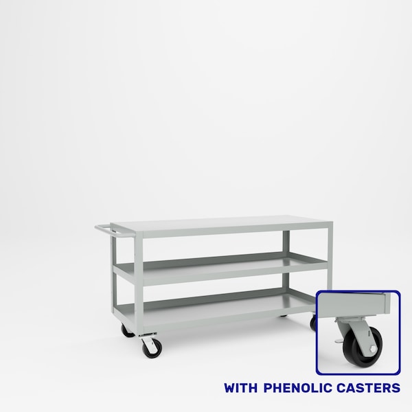 Pucel Heavy Duty Shop Truck, 60 in W x 24 in D x 33.5 in H, Three Shelves, Push Handle, Black 2460-DT-3P - main