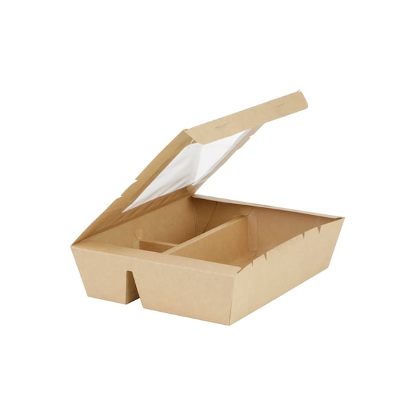 Verterra 9x7x2 PaperBoard 3 Compartment Bento Box, 200PK VT-PB-9x7-3C - main