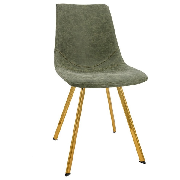 Leisuremod Markley Modern Leather Dining Chair with Gold Legs, Olive Green MCG18G - main