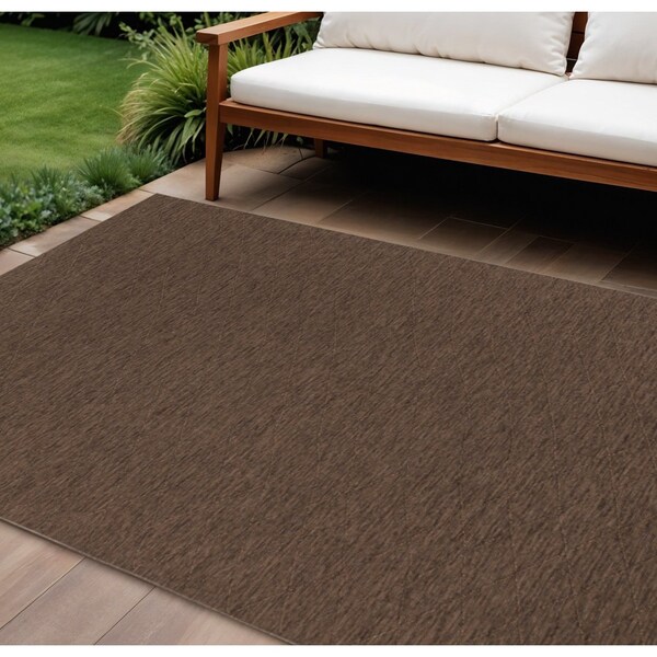 Homeroots 10' X 14' Dark Brown And Brown Geometric Indoor Outdoor Area Rug 551547 - main