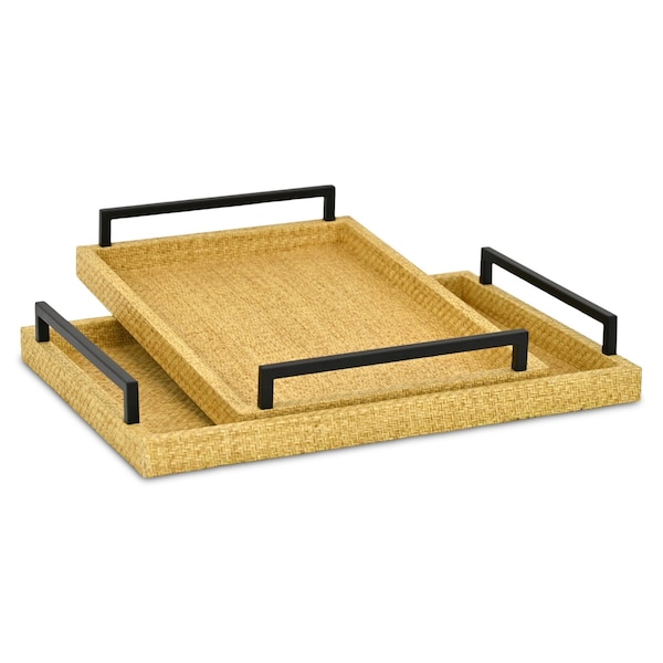 Homeroots Set of Two Light Brown Faux Wicker Rectangular Serving Trays 713548 - main