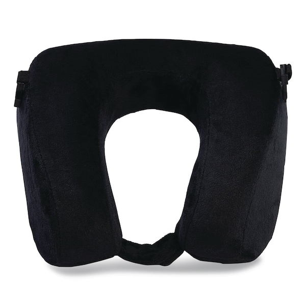 Brookstone Memory Foam Fleece Travel Pillow, One Size Fits Most, 9.84 x 4.1 x 9, Black BNPM0002 - main