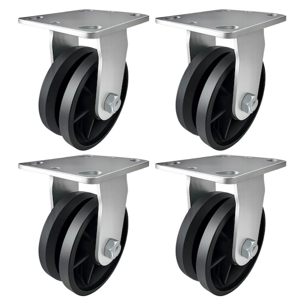 Hyw Products Heavy Duty Caster Set 5in V-Groove Wheels, 4 Rigid, 4PK 40-50R-A1-VG-4 - main