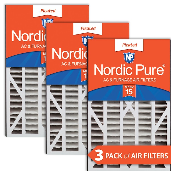 Nordic Pure 16x25x3 Pleated Air Filter, High Capacity, Electrostatically Charged Synthetic Media, MERV 15, 3 PK 16x25x3ABM15-3 - main