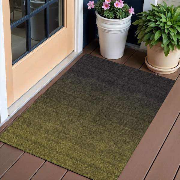 Homeroots 3' X 5' Olive Green And Charcoal Abstract Washable Indoor Outdoor Area Rug 588960 - main