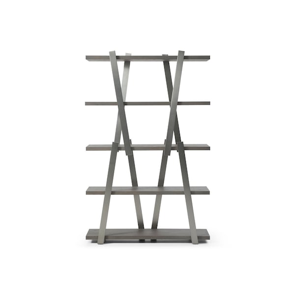 Homeroots 71" Gray And Silver Stainless Steel and Wood Four Tier Geometric Bookcase 722399 - main