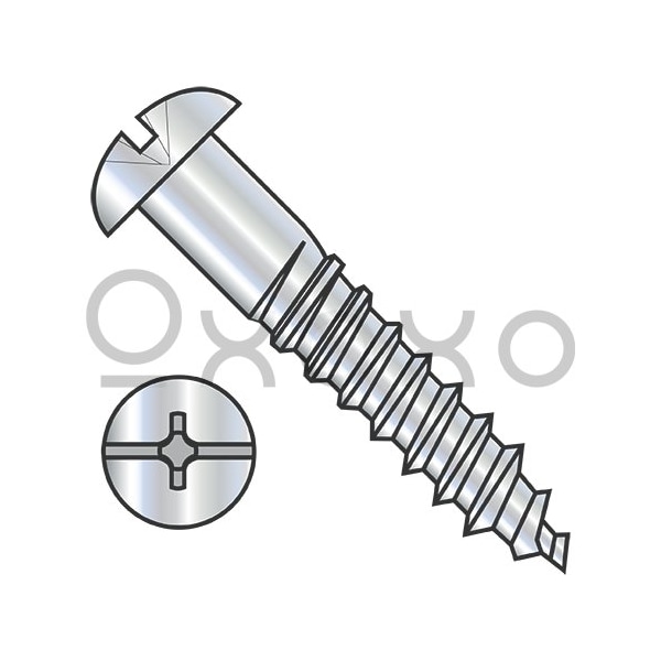 Oxoxo 14-10X1 1/2 Combination (phil/slot) Drive Round Head Full Body 2/3 Thread Wood Screw Zinc, 1000PK 503355 - main