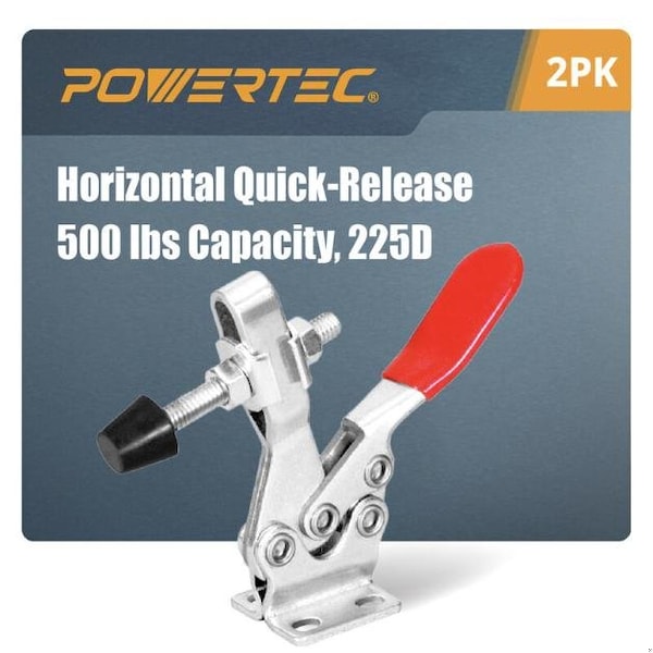 Powertec Toggle Clamp, 500 lbs Cap., 225D Quick Release Horizontal Clamps, Antislip Rubber Pressure Tip, 2PK 20325N - main