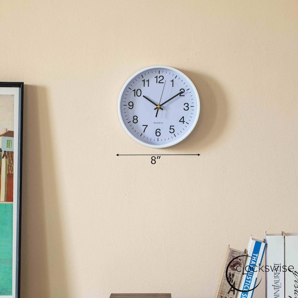Clockswise White 8-In Analog Clock - Silent, Non-Ticking for Wall