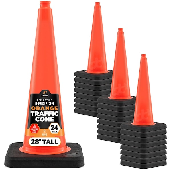 Xpose Safety 28 Inch Multipurpose PVC Orange Traffic Slim Line Cone 7lb base, 24PK OTC28SL-24-X - main