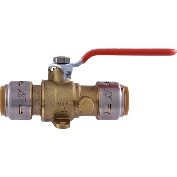 Sharkbite Ball Valve with Drain and Mounting Tab, 3/4 in Connection, Push-Fit, 250 psi Pressure, Brass Body UR24616A - main