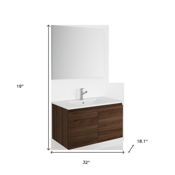 Homeroots 32" Dark Brown Wood Freestanding Bathroom Vanity With White Sink And Two Drawers 627424 - main