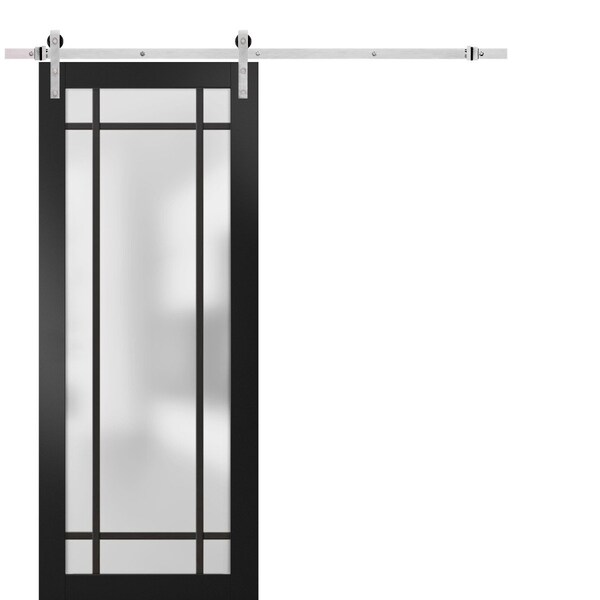 Sartodoors Sturdy Barn Door Frosted Tempered Glass Planum 2112 Black 30x80 Solid Core Modern Interior PLANUM2112BD-S-BLK-30 x 80 - main