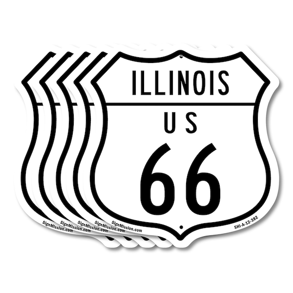 Signmission Illinois Route Marker Shield Sign Us 66, 12 inch X 12 inch, Aluminum Metal Sign, 5PK SHI-A-5Pack-12-382 - main