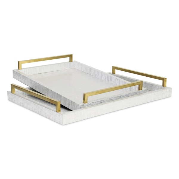 Homeroots Set of Two Silver Wood Geometric Serving Trays With Handles 518595 - main