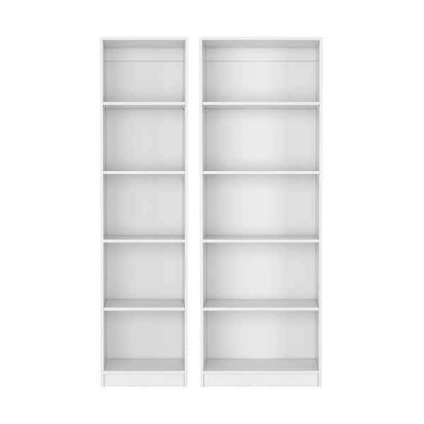 Homeroots Set of Two White Wood Five Tier Modular Bookcase, 2PK 546613 - main