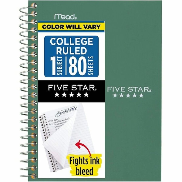 Five Star Mead College Ruled Notebook - 1 Subject(s) - 80 Sheets - Wire Bound - Ruled Margin - 4 3/8in x 7in 450048 - main