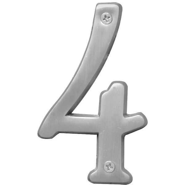 Hy-Ko Prestige Series House Number, Character: 4, 4 in H Character, Nickel Character, Brass BR-43SN/4 - main