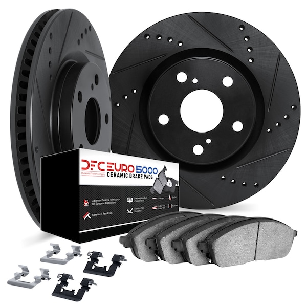 Dynamic Friction Co DFC Rotors-Drilled & Slotted-Black w/ EURO 5000 Ceramic Brake Pads Incl Hdw 8612-16005 - main