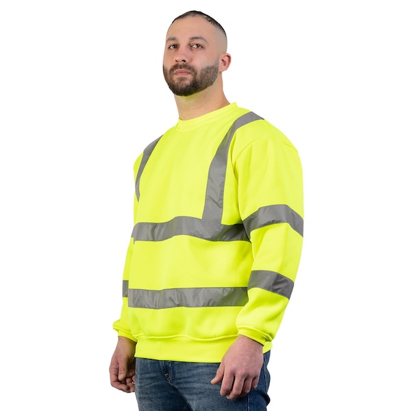 Game Workwear Hi-Vis Crewneck, 100% Spun Polyester Fleece, Hi Vis Lime, M 8310E - main