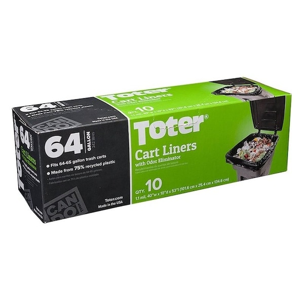 Toter GB064R8000 Trash Cart Liner, 64 gal Capacity, Plastic, Black GB064-R1000 - main