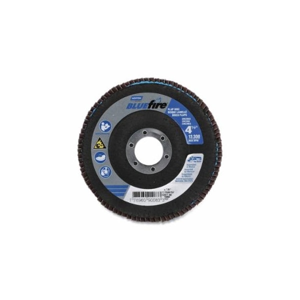 Norton Co Bluefire, R860 Flap Disc, 4-1/2 in dia, 60 Grit, 7/8 in Arbor, 13300 RPM, Type 27 Flat, 10PK 547-77696090083 - main