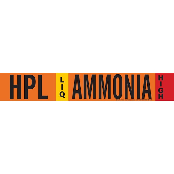 Brady HPL LIQ AMMONIA HIGH Pipe Marker, 2.25in H x 14in W, Fits Pipes 2.5in Dia. Thru 7.875in Dia. 145863 - main
