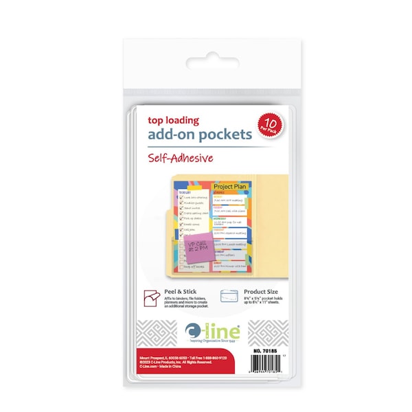 C-Line Products 5-1/8" x 8-3/4" Add-On Filing Pocket, 10/PK, 10PK/BX, 5BX/CT 70185-BX - main