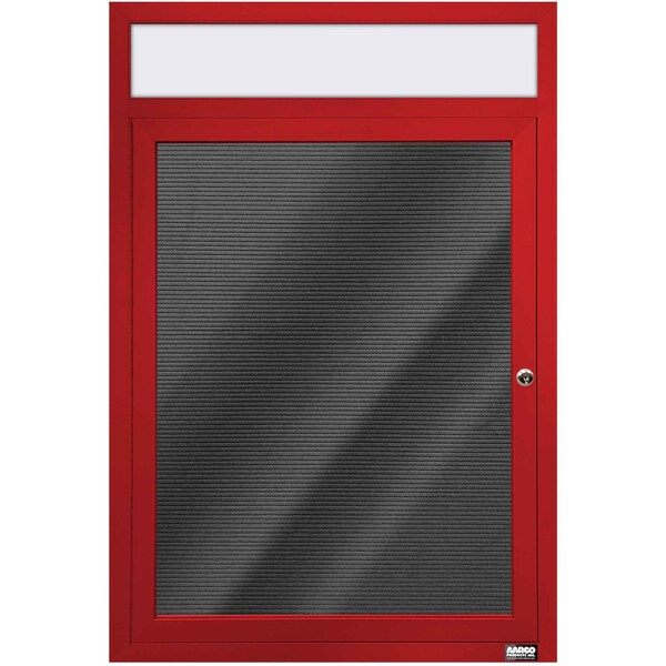 Aarco Enclosed Letter Board Directory w/ Powder Coated Red Aluminum Frame and Header, 36''Hx24''W, 1 Door ADC3624HR - main