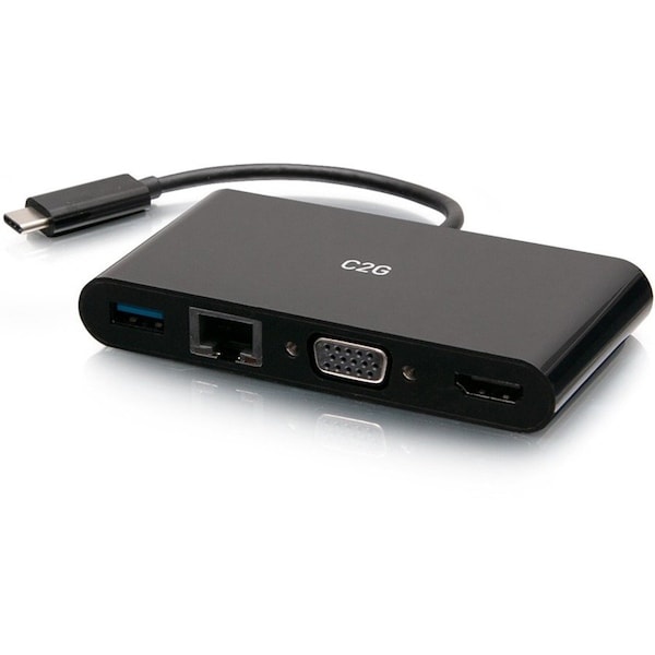 C2G USB C to HDMI, VGA, USB A, Ethernet Adapter - 4K 30Hz - Black C2G29828 - main