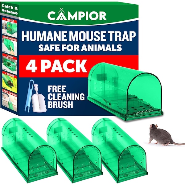 Campior Humane Mouse Trap, Large, No-Kill, Pet Safe, Easy Clean, No-Touch Release, Green, 4PK CMPMU7GRS44 - main